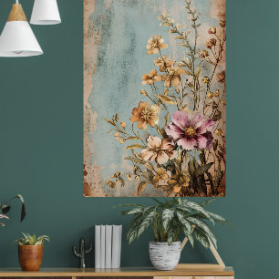 Eine vintage- oder shabby-chic-Blumenkomposition Poster