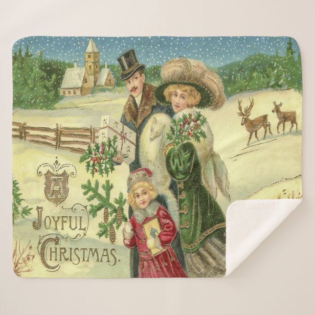 Eine Vintage Weihnachtskunst Sherpadecke (Vorderseite (Horizontal))