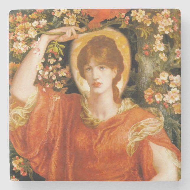 Eine Vision von Fiametta (Rothaarfrau) (Rosetti) Steinuntersetzer (Vorderseite)