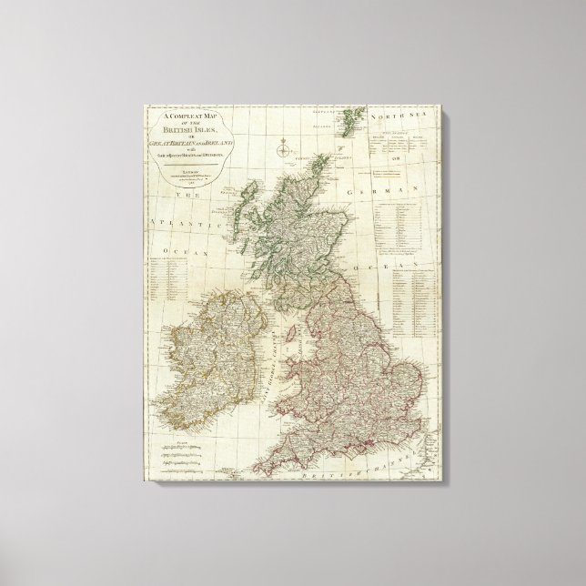 Eine vollständige Karte der Britischen Inseln Leinwanddruck (Vorderseite)