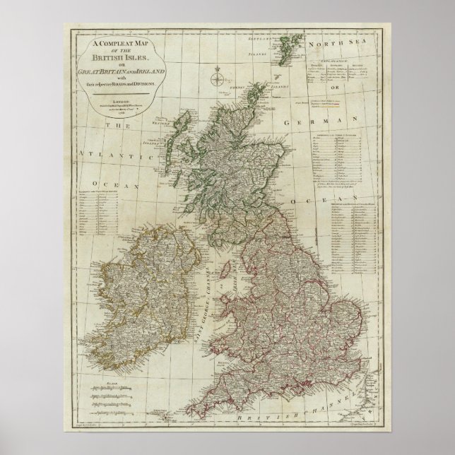 Eine vollständige Karte der Britischen Inseln Poster (Vorne)