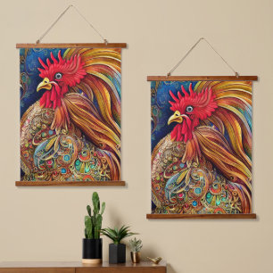 Eine wahre Schönheit eines Roosters Wandteppich Mit Holzrahmen