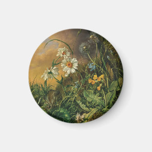 Eine Waldfläche mit Daisies, Primrosen, ... Magnet