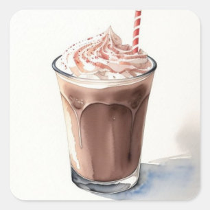 Eine Wasserfarbe, die Schokoladenmilch Zeichne Quadratischer Aufkleber