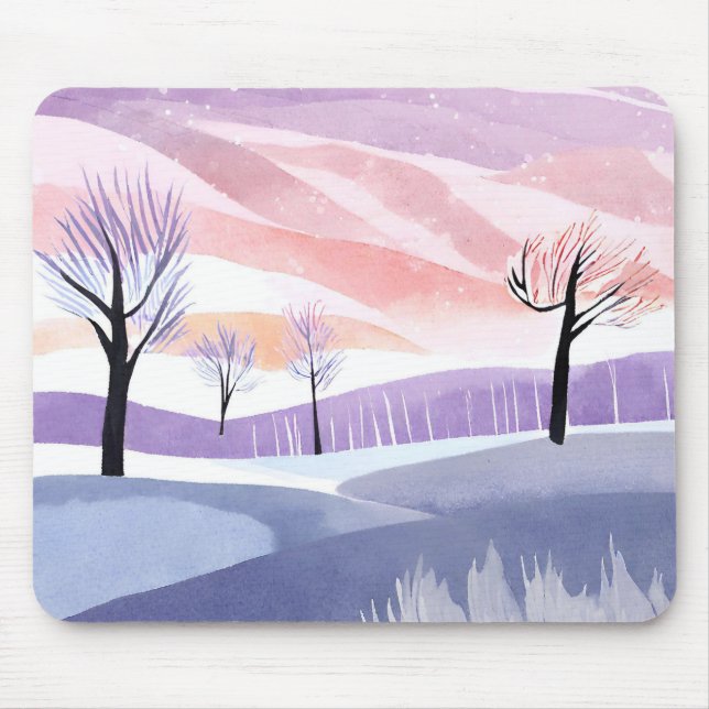 Eine Wasserfarbenlandschaft, Bäume und Himmelsmusc Mousepad (Vorne)