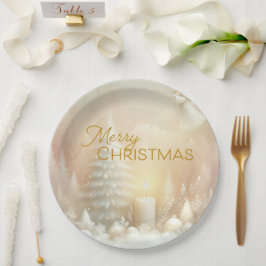 Eine Weihnachtsengel-Fantasie-Schneelandschaft Pappteller
