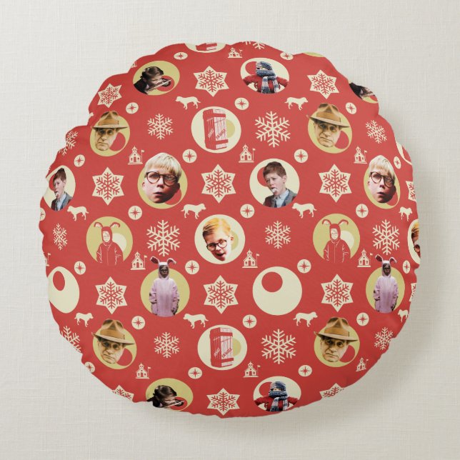Eine Weihnachtsgeschichte Retro-Snowflake-Muster Rundes Kissen (Vorderseite)
