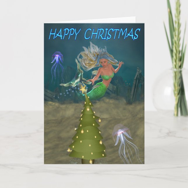 Eine Weihnachtsmeerjungfrau Feiertagskarte (Vorderseite)