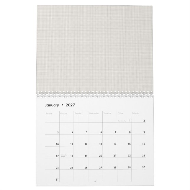 Eine weiße, designoptimierte Form, die die Sauberk Kalender (Jan 2027)