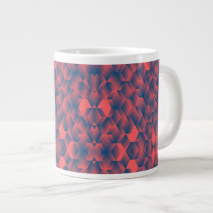 Eine weiße Tasse mit einem auffälligen roten und b