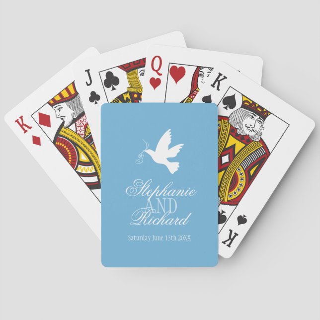Eine weiße Taube blauer Hochzeitsname spielt Karte Spielkarten (Rückseite)