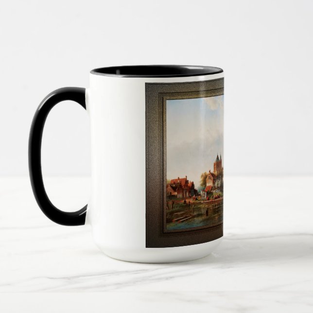 Eine weite Flusslandschaft mit Windmühlen Tasse (Links)