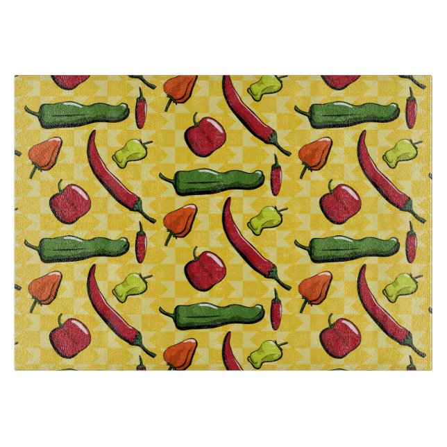 Eine Welt-Chili-Paprikaschoten-Glasschneideplatine Schneidebrett (Vorderseite)