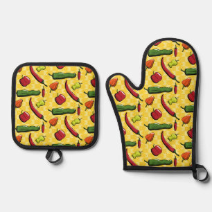 Eine Welt der Paprikaschoten des Chilis Ofenhandschuh & Topflappen-Set