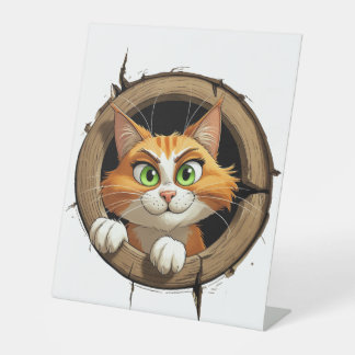 Eine Whimsikkatze mit hellgrünen Augen Pech Sockelschild