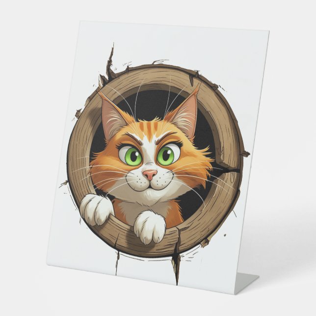 Eine Whimsikkatze mit hellgrünen Augen Pech Sockelschild (Vorderseite)