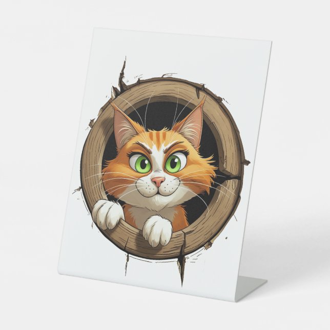 Eine Whimsikkatze mit hellgrünen Augen Pech Sockelschild (Vorderseite)