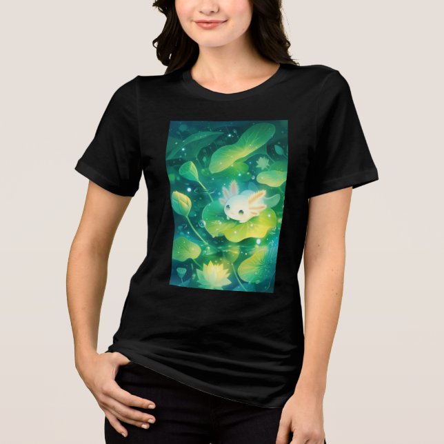Eine Wiese von Petalen Axolotl Secret Pond Tri-Blend Shirt (Vorderseite)