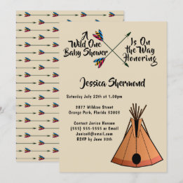 Eine wilde 1-Tribal Arrows & Teepee Zelt Baby Dusc Einladung