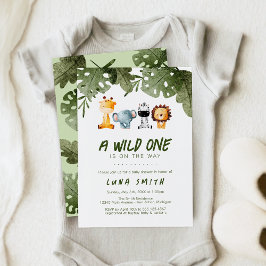 Eine wilde ist auf dem Weg zur Safari Animal Baby Einladung