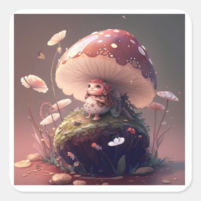 Eine wilde Mushroom-Fee Quadratischer Aufkleber (Vorderseite)