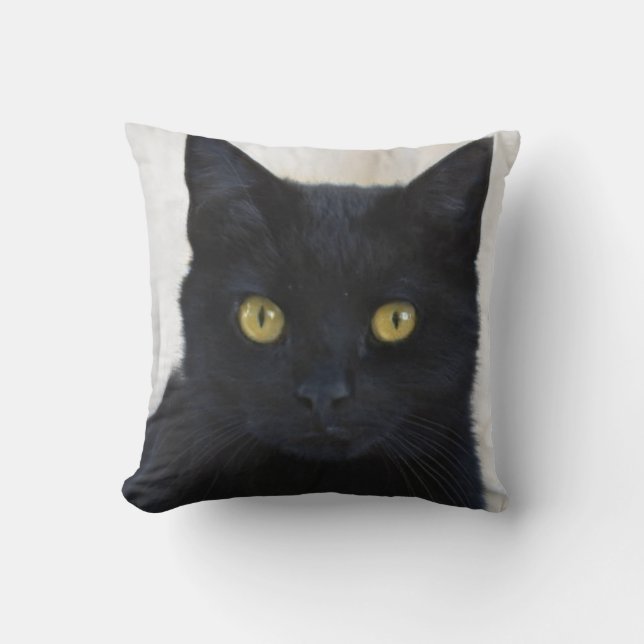 Eine wilde schwarze Katze Gesichtsbild, Katzenlieb Kissen (Vorderseite)