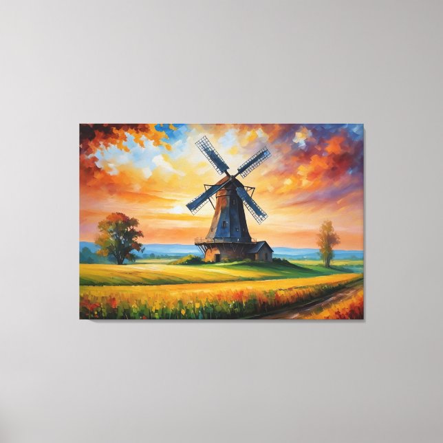 eine Windmühle auf einem Feld Leinwanddruck (Vorderseite)