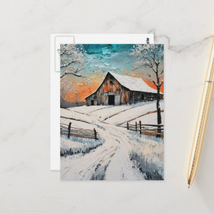 Eine Winter-Scheune Postkarte