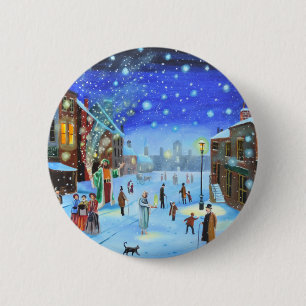 Eine Winter-Straßenszene Weihnachtscarols Scrooge Button