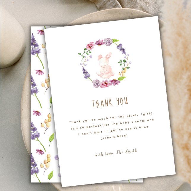 Eine winzige Osterblütendusche Dankeskarte (A Tiny Bunny Easter Floral Wreath Baby Shower Thank You Card)