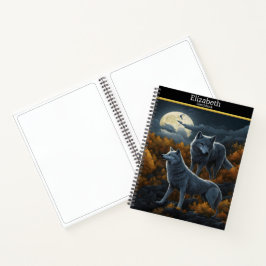 Eine Wolfserenade unter dem bezaubernden Mondlicht Notizbuch