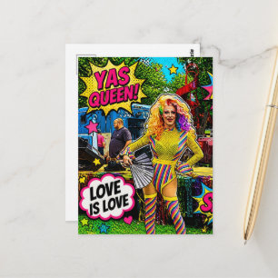 Eine wunderschöne Drag Queen, bunte Pop-Art Postkarte