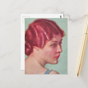 Eine wunderschöne Frau im Jahr 1930 mit roten Haar Postkarte