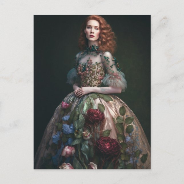 Eine wunderschöne Frau in Blumendress AI Generiert Postkarte (Vorderseite)