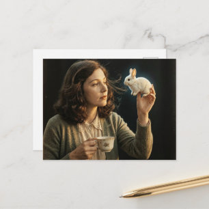 Eine wunderschöne Frau und ein winziges magisches Postkarte