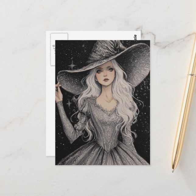 Eine wunderschöne Hexe Postkarte (Vorderseite/Rückseite Beispiel)