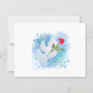 Eine wunderschöne Taube trägt die Rose Postkarte