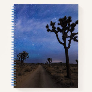 Eine Wüstenstraße und Joshua-Bäume in der Nacht Notizbuch