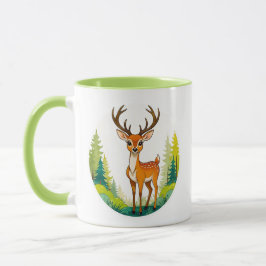 Eine Zeichnung eines süßen Hirschs im Wald. Tasse
