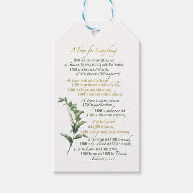 Eine Zeit für alles - Ekclesiastes 3:1-8 Geschenkanhänger (Vorderseite)