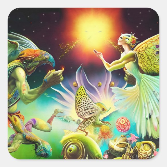 Eine Zeit, in der Ölgemälde in Umlauf gebracht wer Quadratischer Aufkleber (Vorderseite)