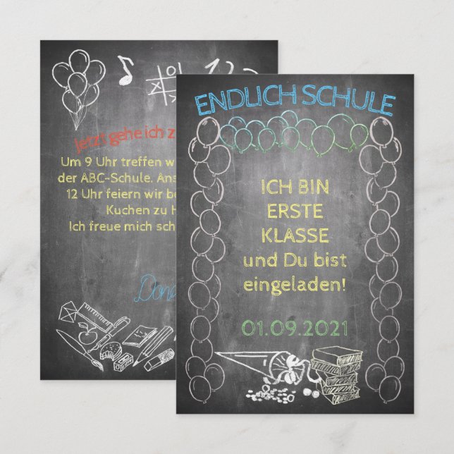 Einelkarte zur Einschulung (Vorne/Hinten)