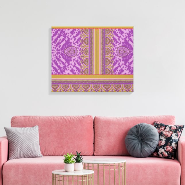 einem Kreuzstich mit lila und gelber b Leinwanddruck (Insitu (Wohnzimmer))