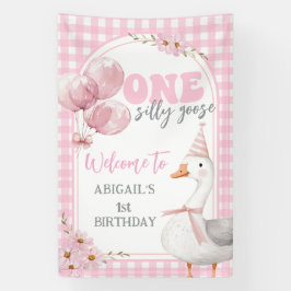 EINEN ALBERNEN GOOSE PINK GINGHAM 1. GEBURTSTAG BANNER