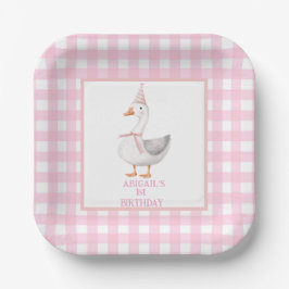 EINEN ALBERNEN GOOSE PINK GINGHAM 1. GEBURTSTAG PAPPTELLER