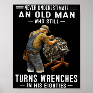 Einen alten Mann, der Schraubenschlüssel dreht, un Poster