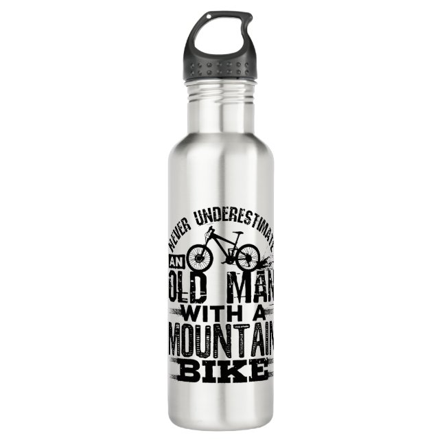 Einen alten Mann mit Mountainbike nie unterschätze Edelstahlflasche (Vorderseite)