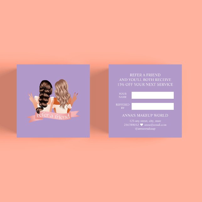 Einen Friend Makeup Artist Beauty Salon Lila Empfehlungskarte (Lavender Referral Card - Makeup Artist, Beauty Salon, Cosmetician, Nail, Brow, Lash Technician)
