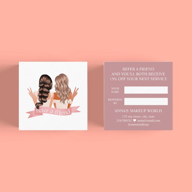 Einen Friend Makeup Artist Schönheitssalon suchen Empfehlungskarte (Refer a Friend - beauty salon, hair dresser, massage therapist, nail, brow, lash technician artist)