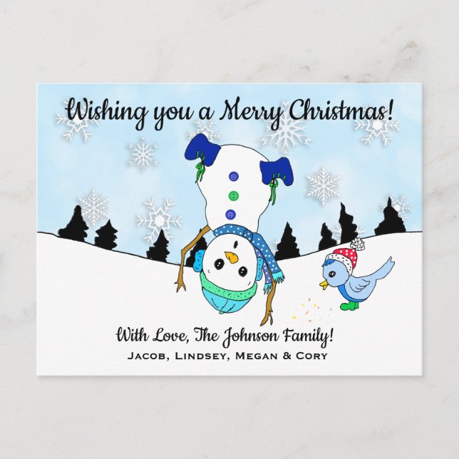Einen frohen Weihnachten - Auf dem Kopf - Schneema Postkarte (Vorderseite)